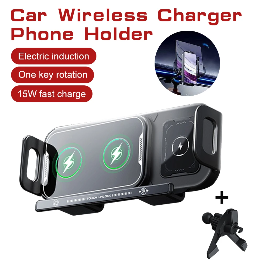 Car Wireless Charger Phone Holder 15W Fast Charger Rotating Car