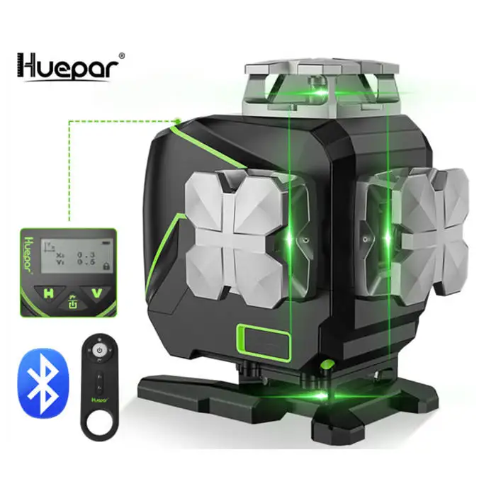 Huepar S04Cg 16 Line 4D Livello Laser Digitale Verde 360 Pavimento Laser Rotante Autolivellante Usb Ricaricabile