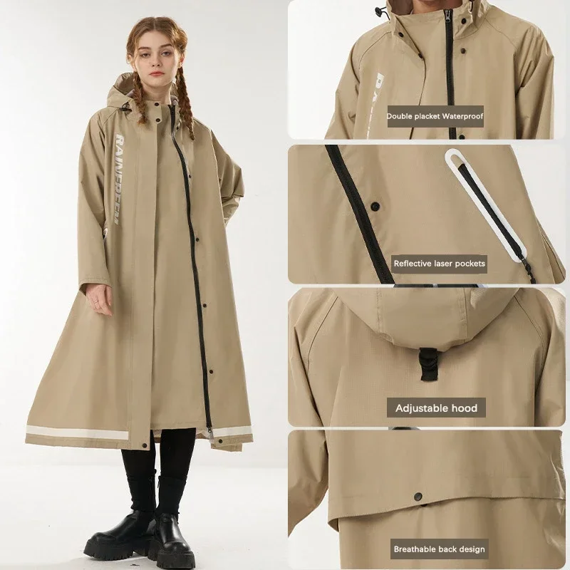 New Fashion Long Windbreaker Type Raincoat Multif Double Placket Waterproof Rain Poncho Outdoor Hiking Riding Couple Rainsuit