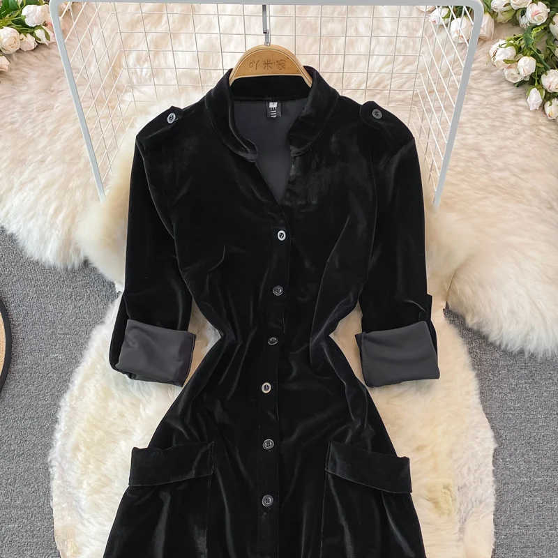 V Vintage Maxi Pocket Single-Breasted Black Velvet Dress for Women Long Vestidos Mujer Party Autumn Winter Clothes A Line Robe - AliExpress 200000345 V Vintage Maxi Pocket Single-Breasted Black Velvet Dress for Women Long Vestidos Mujer Party Autumn Winter Clothes A Line Robe - AliExpress 200000345