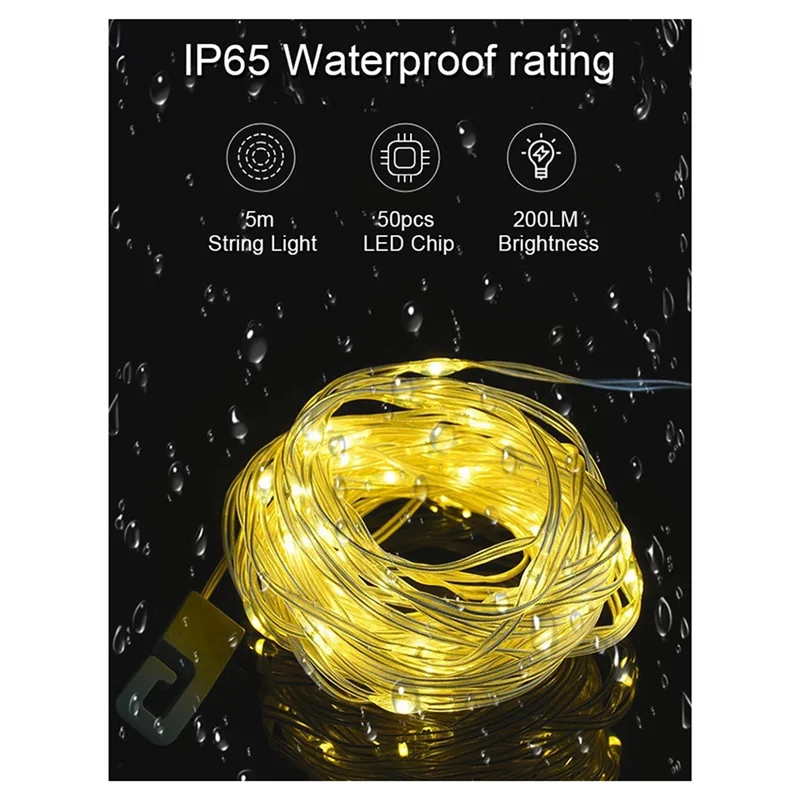A69enachtlampje LED Night Light Smart APP RGB Camping String Lights Outdoor Waterproof Rechargeable Room Atmosphere Lamp 5M