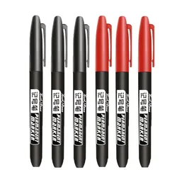Vibrant Waterproof Ink Permanent Marker Set - Pack of 6 (3 Black 3 Red)