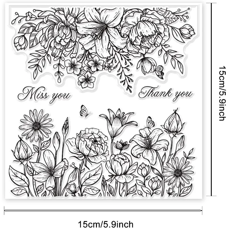 Clear Rubber Stamps 1Sheet Flower Background Clear Stamps Leaves Rubber Stamps Wishing Words Silicone Silicone Transparent Seal