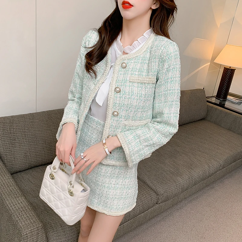COVERNAT ♥Women's Wool Tweed Half Jacket/追跡付 New 2023 Autumn High Quality Women Two Piece Outfits O Neck
