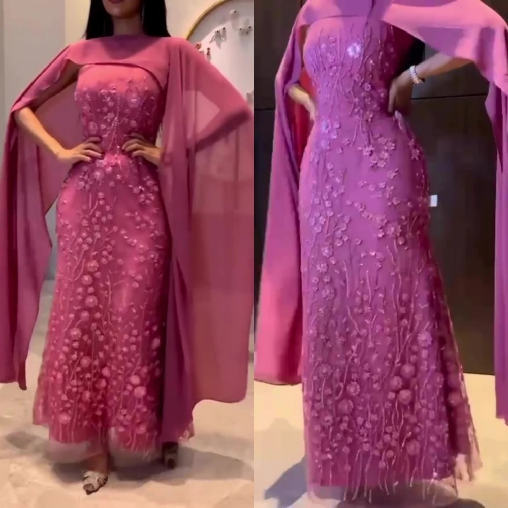 

Fashion Asymmetrical One-Shoulder Sheath Anke Length Evening Dresses Flower Chiffon Formal Occasion Gownvestidos para mujer e