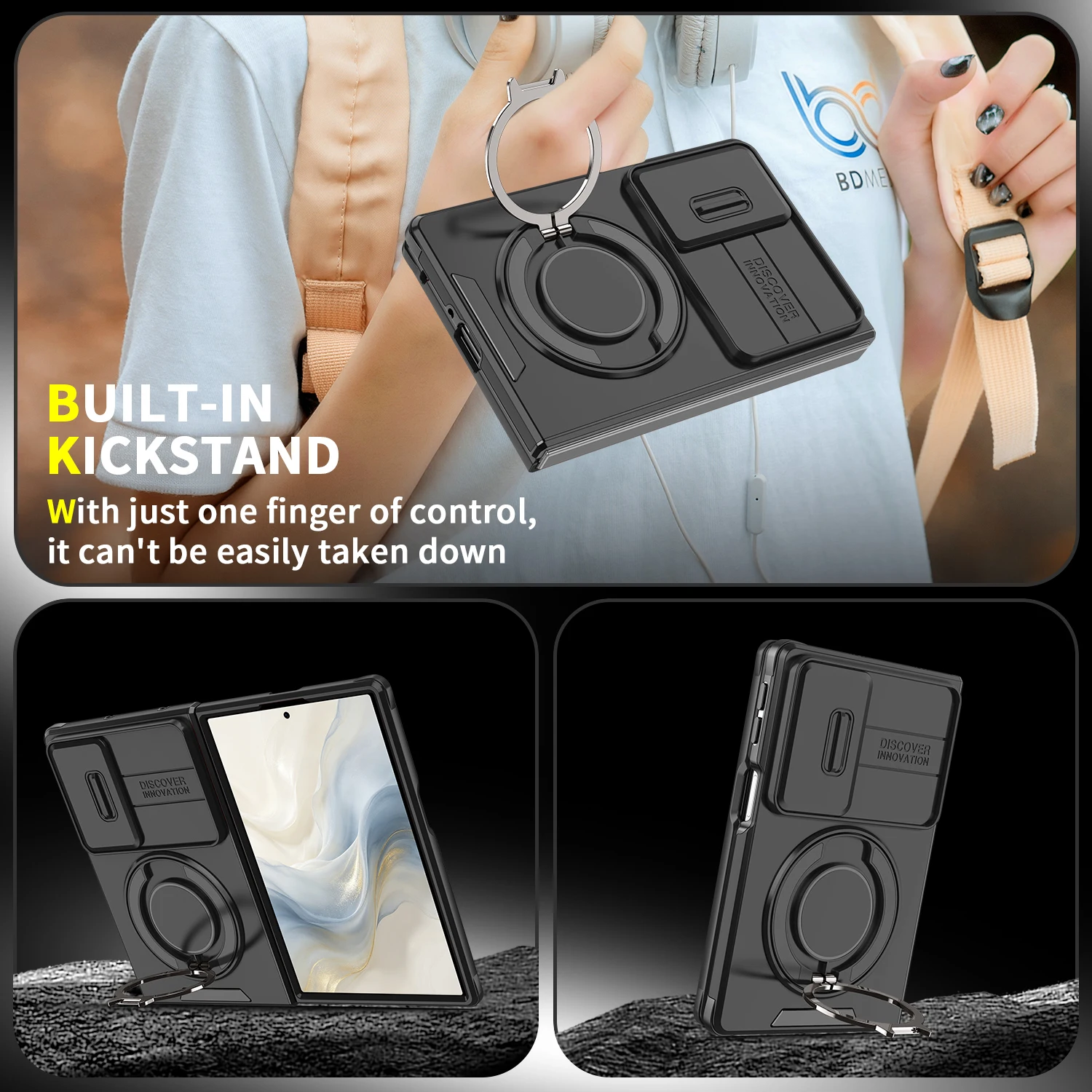 360° Rotating Magnetic Phone Case with Folding Bracket - Anti-Drop & Shockproof Protective Cover