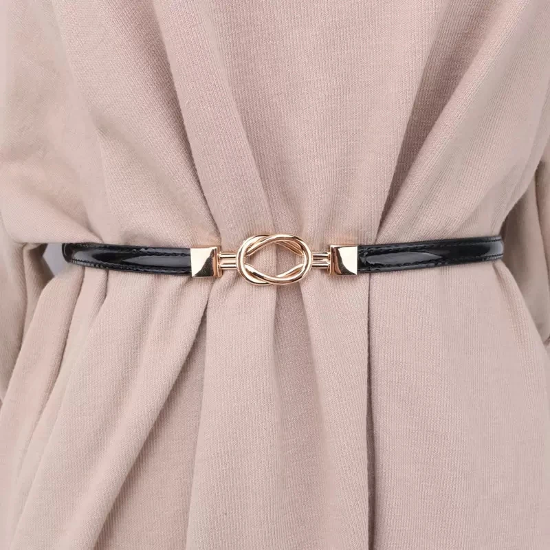 

Casual genuine leather soft women belt waist double pull gold buckle can be matched with dress adjustable women belt