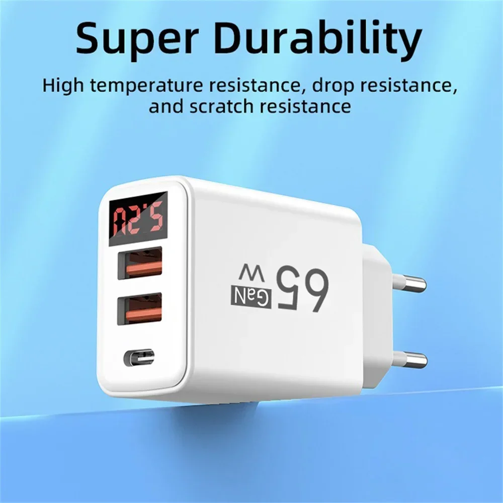 65W USB Charger Type C Fast Charging Phone Charger With Digital display For iPhone 16 15 Pro Samsung Xiaomi Huawei Wall Chargers