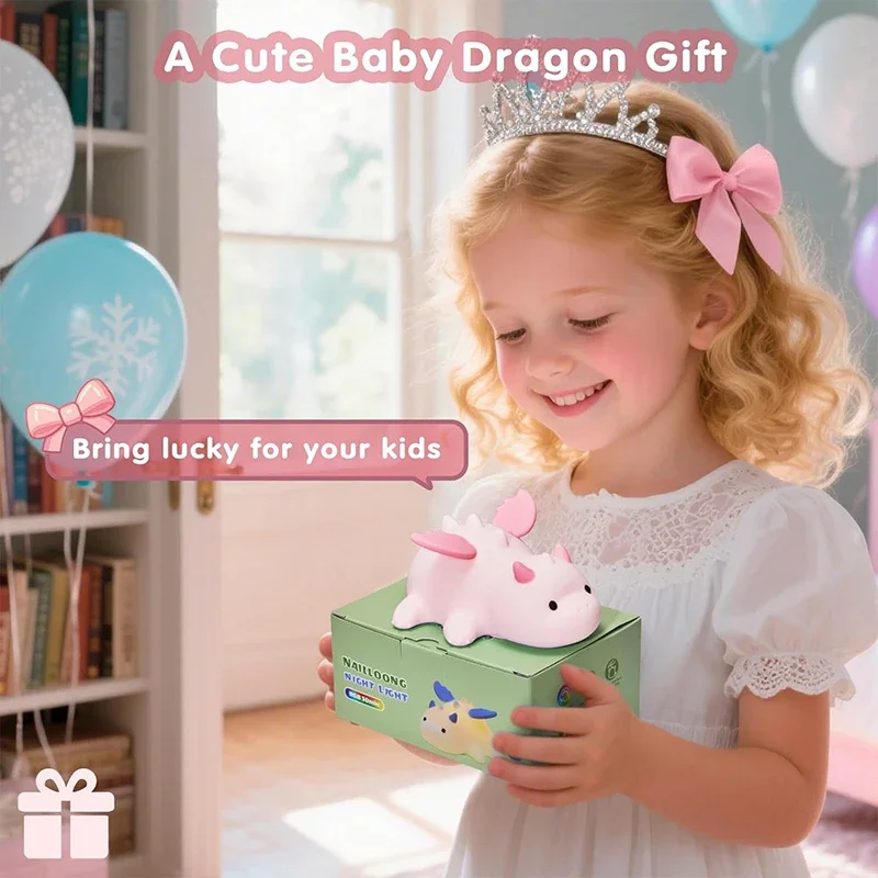 NEW Cute Dragon Night Light Rechargeable 8 Colors Dimmable Silicone Night Lamp Magnetic Base & Timer for Home Decor Gift