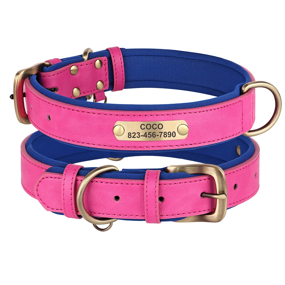 Customized PU Leather Dog Collar with Free Engraved Nameplate