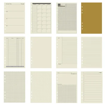 45 Pezzi A5 A6 A7 6 anelli Notebook a fogli mobili Ricarica Raccoglitore Pagina interna Budget Settimanale Mensile per fare Linea Dot Grid Carta di cancelleria