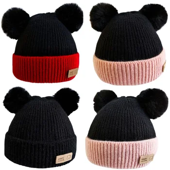 Cozy Winter Baby Hat Soft Cartoon Mouse Head Hat for Girls Boys Pom Pom Ball Hat for Kids Outdoor Warm Newborn Cap Infant Hats 1