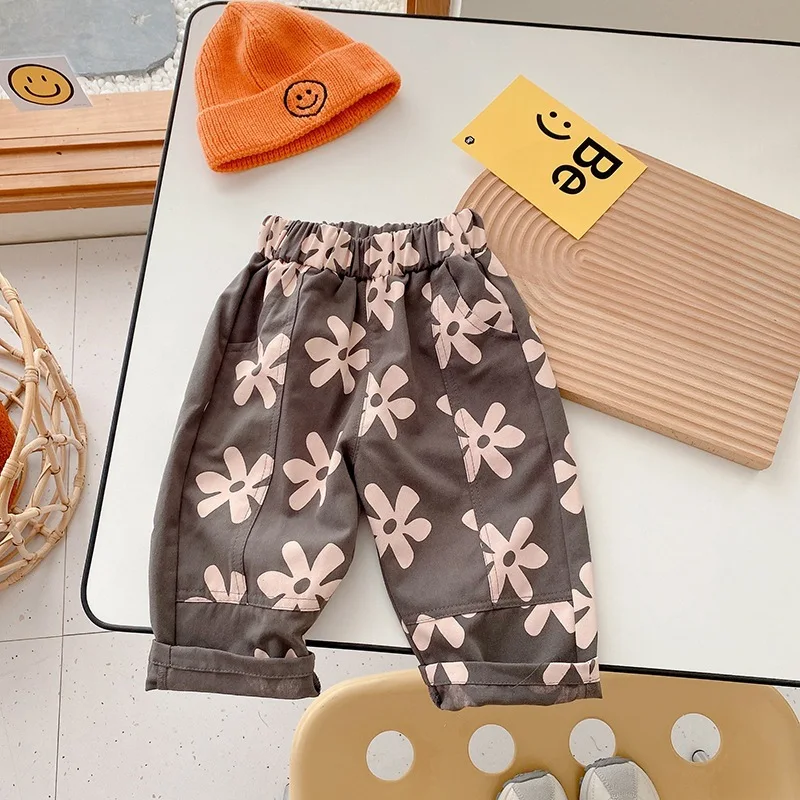 Baby Girl Retro Flower Loose Pants Fashion Comfortable Breathable Cotton Trousers Toddler Boy Autumn Pants baby trousers,cotton pants