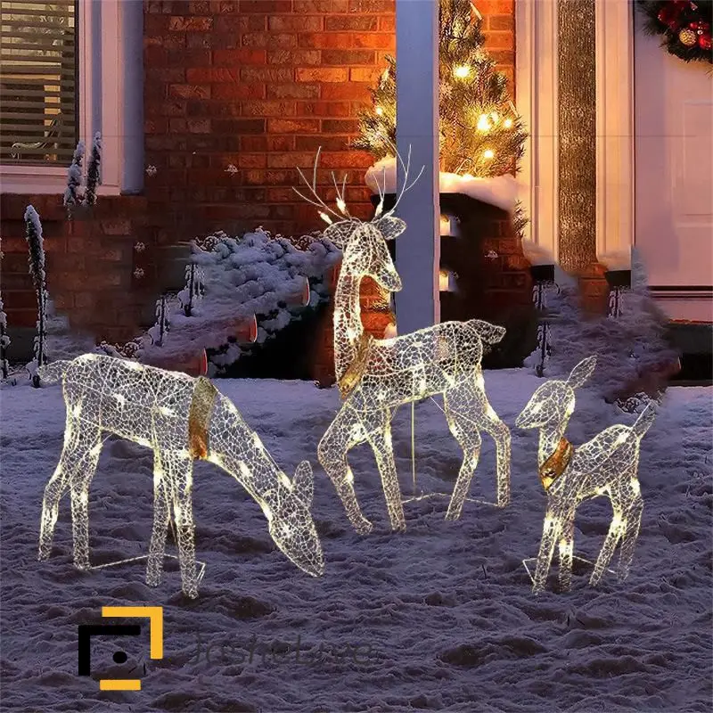 

Art Elk Deer Garden Decor Creative Garden Christmas Luminous Deer Outdoor Pile Lawn Xmas Ornaments Silver Handmade Navidad