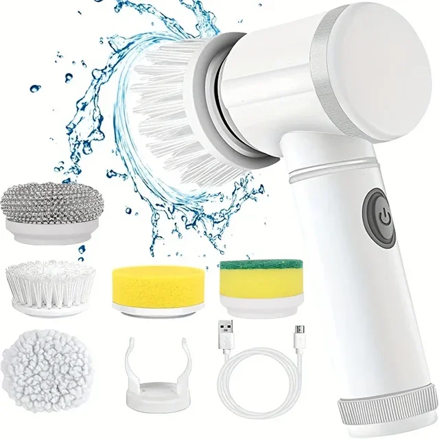 5 in1 Electric Spin Scrubber, Spin Scrubber with 5 Replaceable Brush Heads Bathroom Cleaning Brush,Power Electric Cleaning Brush 2