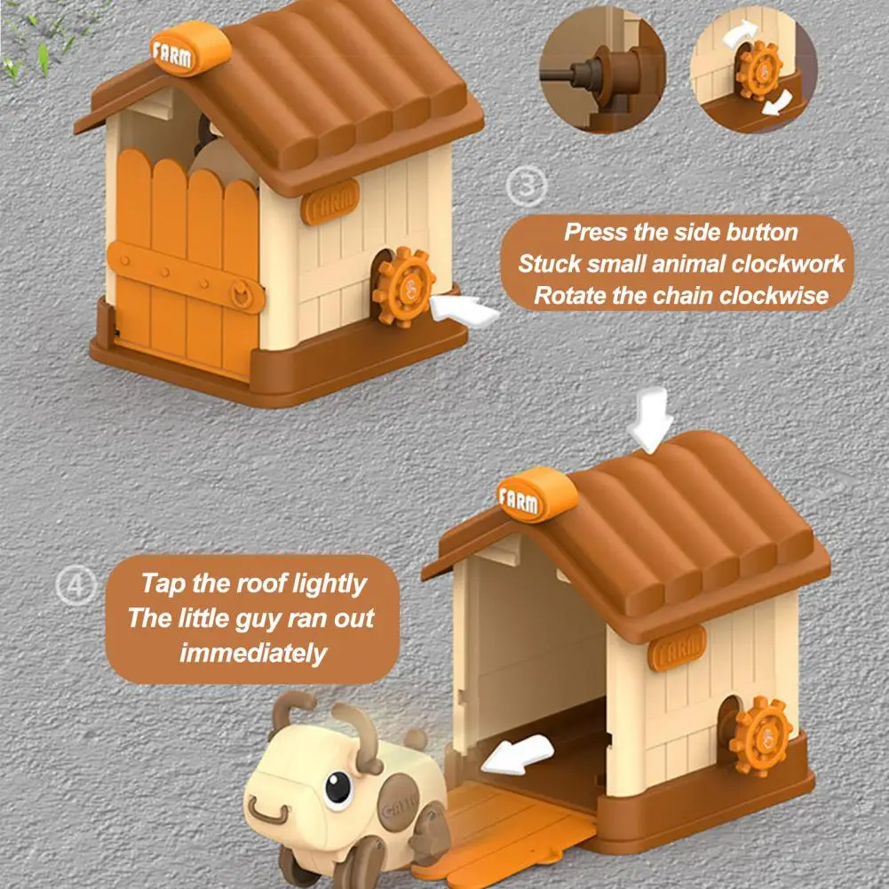 Wind-up Animal Car Toy Press Ejection House Cartoon Animals Spring Clockwork Racing Car Toy Toddlers Boys Girls Birthday Gift