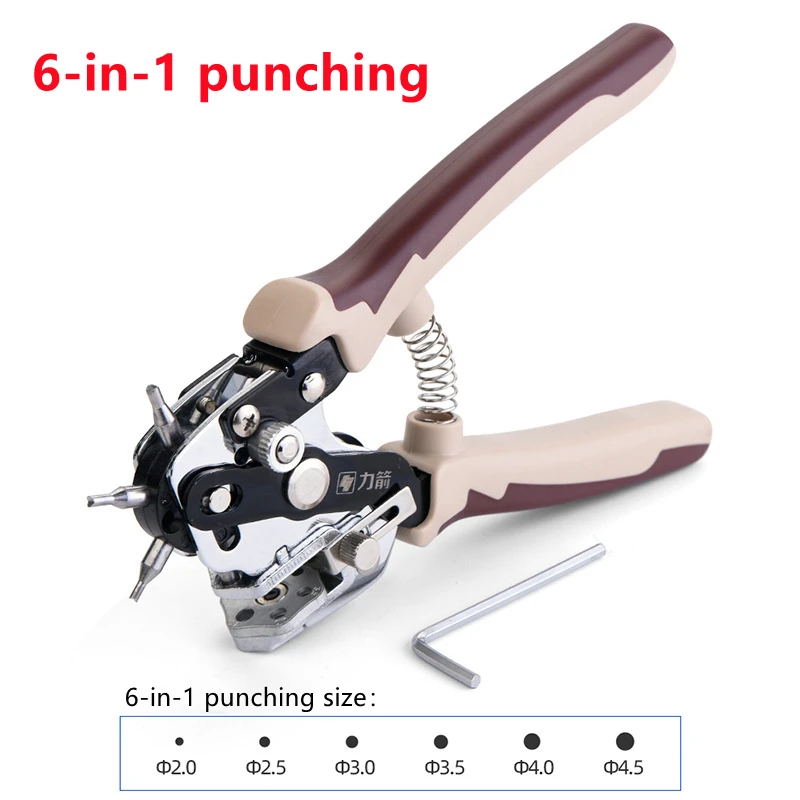 Household Belt Hole Puncher Tool for Leather Leathercraft Holes Punching  Machine 6-in-1 Hand Pliers Leather Tools - AliExpress