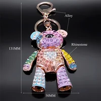 Cute Sweet Colorful Full Crystal Big Bear Key Chain Alloy Rhinestone Fashion Bag Accessories Keyring Jewelry Wholesale N9029 6