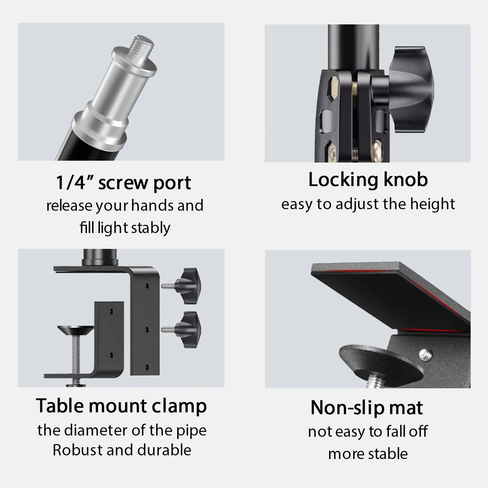 Desk Mount Stand DSLR Camera C Clamp Light Stand Photographic Light Boom Ball Head for Phone Video Ring Zoom