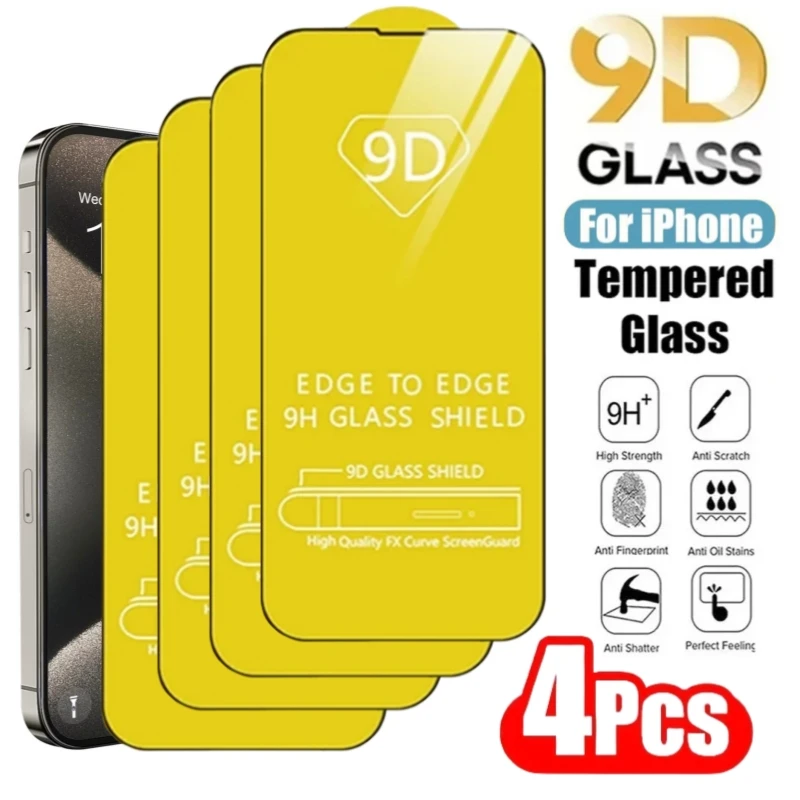 4pcs Tempered Glass for IPhone 15 14 13 12 11 Pro Max Screen Protector for IPhone 15 Pro Max 7 8 Plus SE XS XR Protective Glass