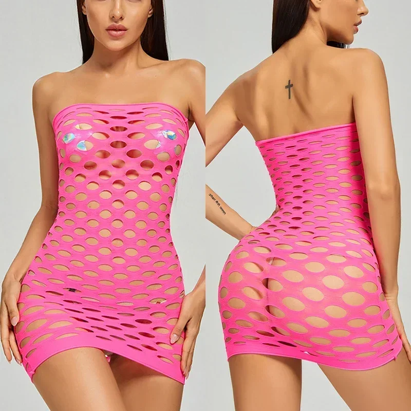 Sexy Pure Net Yarn Transparent Long-sleeved Crop Top Women's Sexy Dress Mini Dress Thin Black Tight Bodysuits
