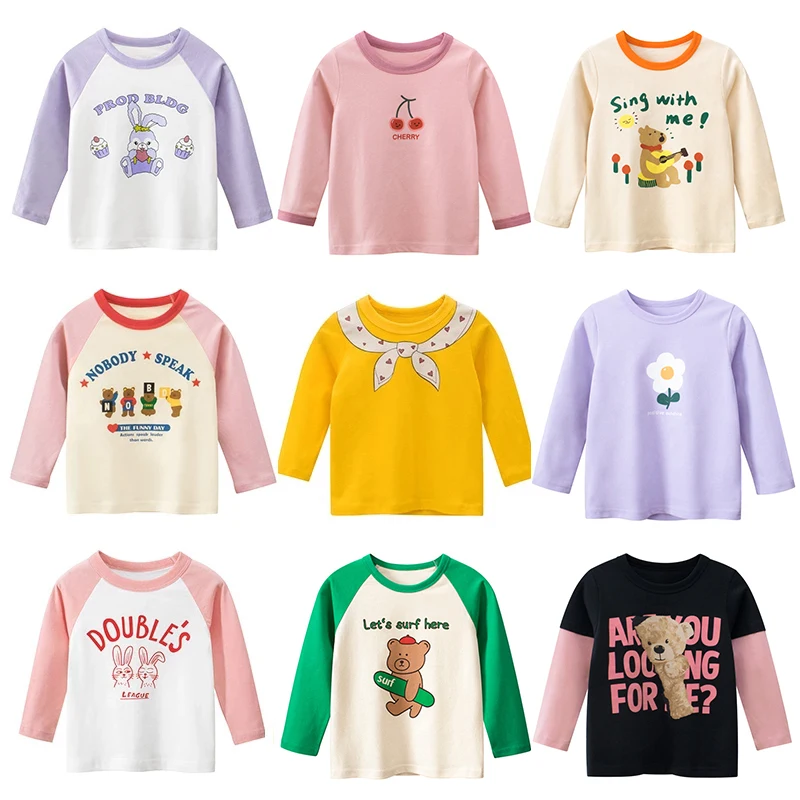 Girls Tshirts Fashion Cotton Boys Children Kids Long Sleeves Cartoon