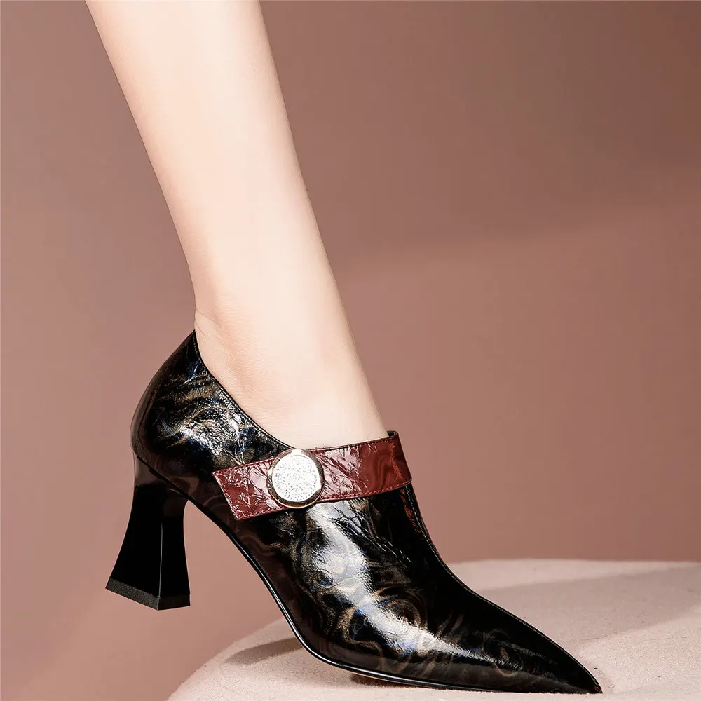 

2022 Office Party Shoes Women Low Top Genuine Leather High Heel Pumps Shoes Female Pointed Toe Wedding Ankle Boots Casual Shoes