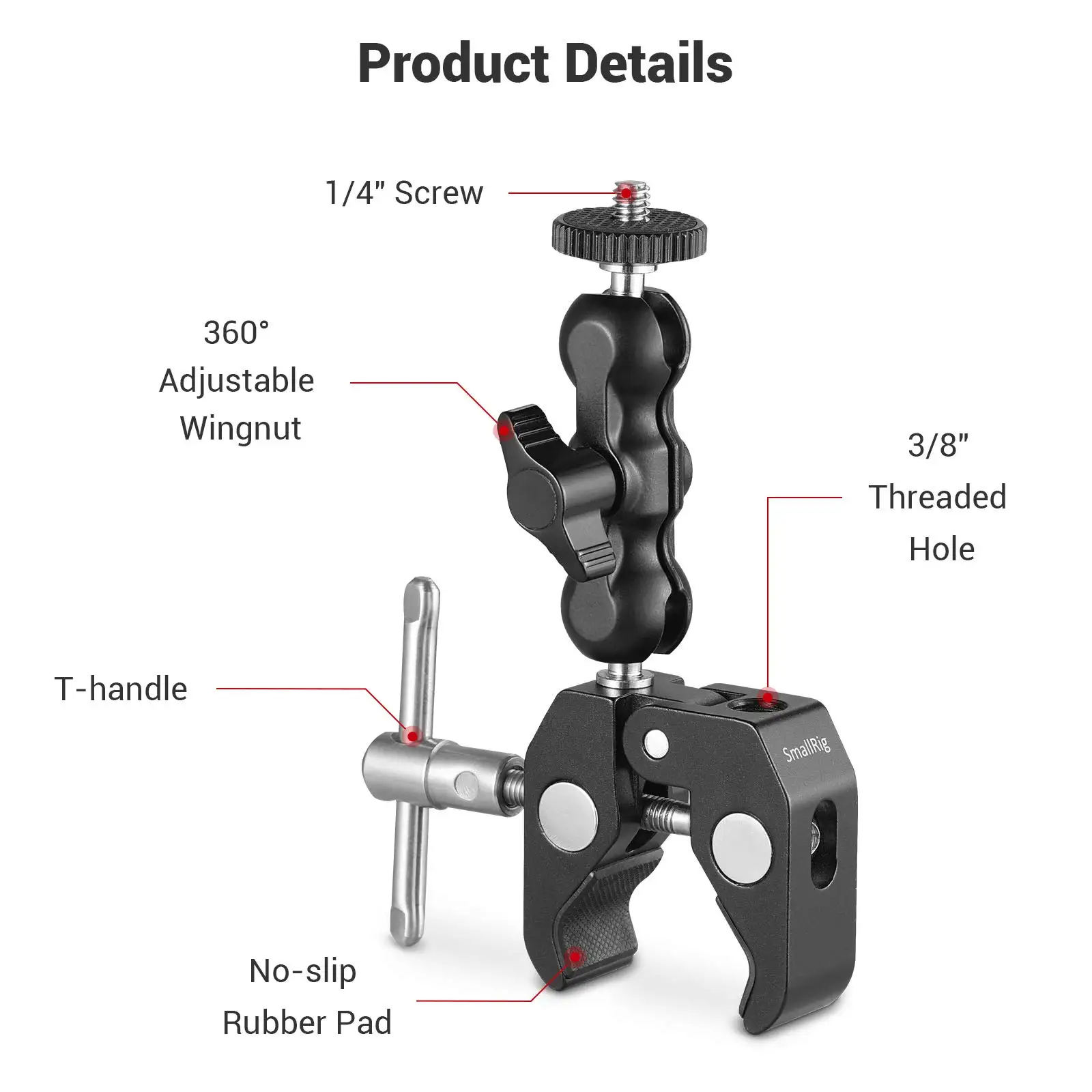 SmallRig 다기능 볼 헤드 클램프, 하단 클램프가 있는 더블 볼 어댑터, DJI 스태빌라이저, 비디오 C-스탠드-2164