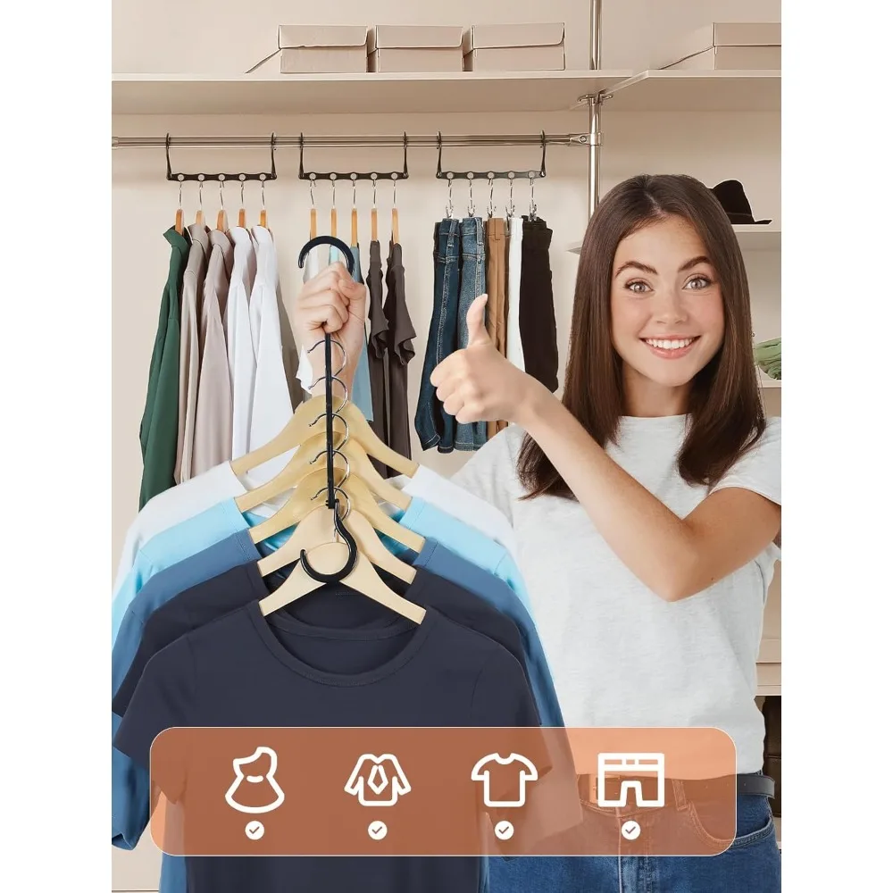 Black Magic Space Saving Hangers 10 Pack, Premium Smart Hanger Hooks, Sturdy Cascading Hangers with 5 Holes for Heavy Clothes,