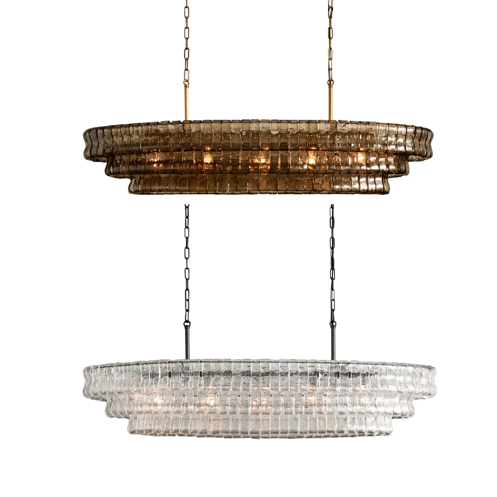 Big Glass Chandelier Lighting Vintage Long Oval Grey Hanging Lamps over Dining Room Lustres Lamparas
