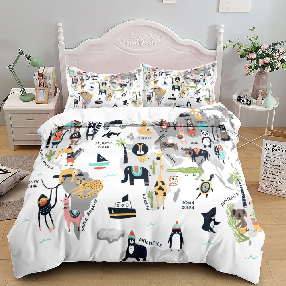 World Nautical Map Duvet Cover Set Bed Linen Collection King Queen Double Full Twin Single Size Fits Comforter