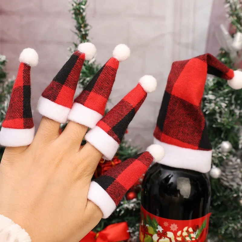 3 Sizes Christmas Wine Bottle Cover Cap Red Santa Hat Fork Knife Spoon Holders Cover Xmas Tree Pockets Party Dinner Table Decor