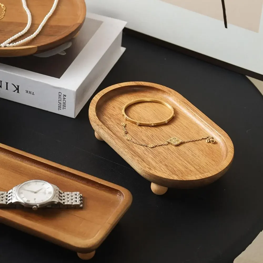 Multipurpose Retro Kitchen Serving Tray Portable Solid Wood Serving Platter Reusable Decorative Tea Coffee Plate Photo Props