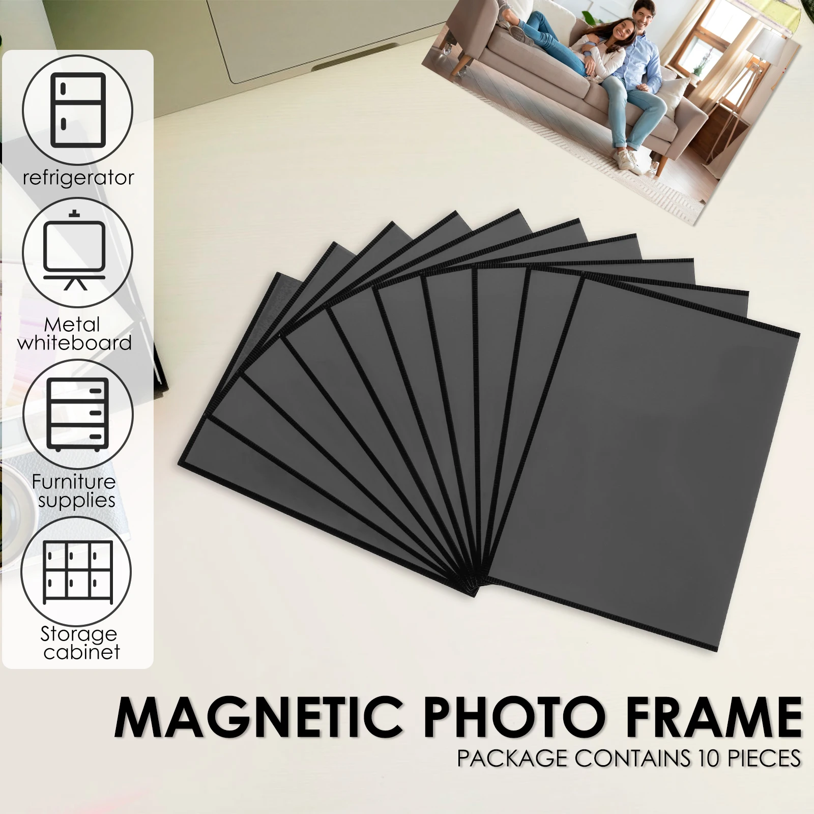 10Pcs Blank Photo Frame Magnetic Photo Frames for Refrigerator with Black Border Pictures Display Frame 4"X6",5"X7",8.5"X11"