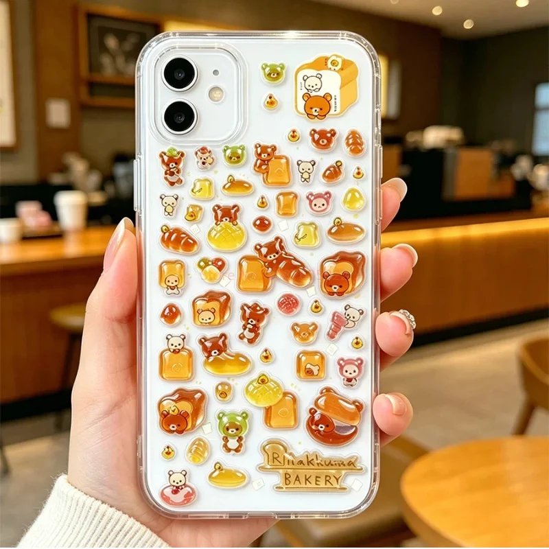 1-2pcs Kawaii Rilakkuma Bear 3d 릴리프 크리스탈 스티커 귀여운 Diy 휴대 전화 장식 스티커 학생 핸드 계정 문구 선물