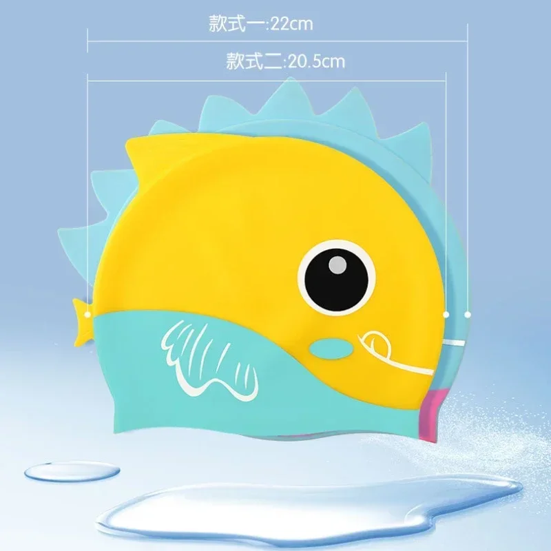Cartoon Cute Fish Shark Shape Silicone Swimming Cap for Children Protect Ears Swim Hat Baby Boys Girls Swimming Pool Accessories