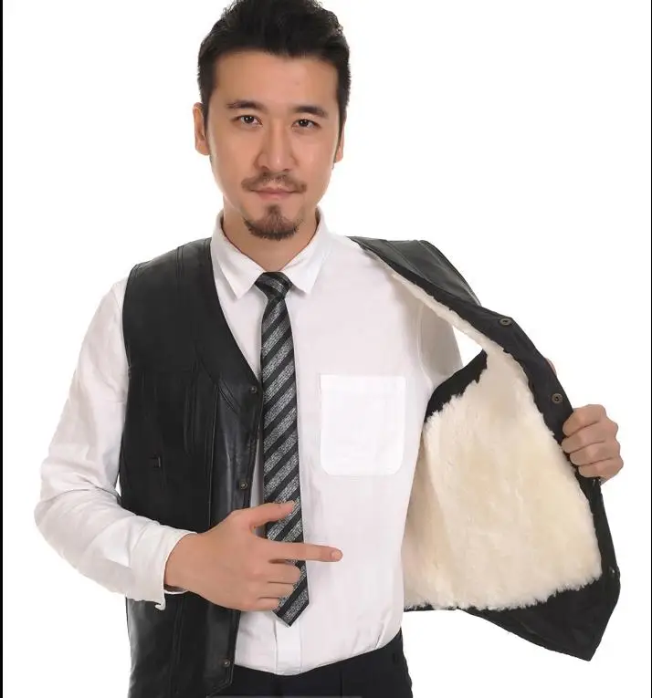 

Man Autumn Hot Sale V-neck Black Single Breasted Thick 100% Sheepskin Fur Vest Male Winter Warm Sheepskin Fur Vest