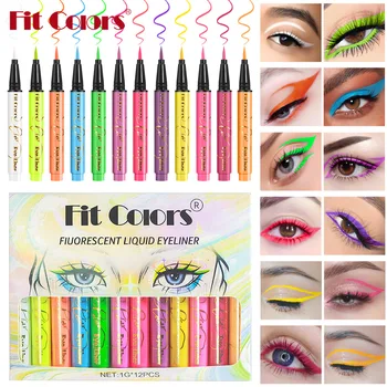 Fit Colors 12pcs/set colorful liquid UV waterproof Fluorescent Eyeliner Face Body Paint Pen long-lasting easy to remove 1
