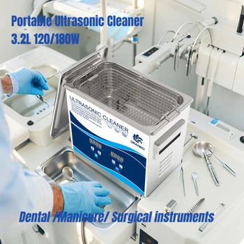 Ultrasonic Dental Cleaning Machine Granbo 3.2L 120/180W Digital Degas Ultrasonic Cleaner Heating Bath for Clinic Manicure Store 1