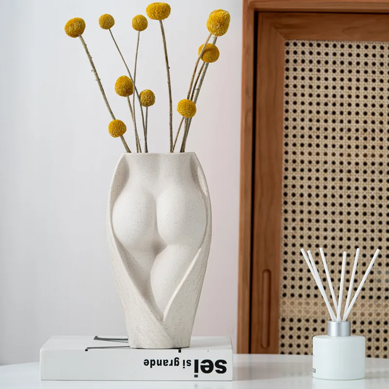 

Ceramic straight tube semi naked human body handicraft flower vase decoration home decoration