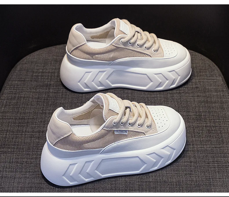 8cm Air Leather Chunky Sneakers with Thick-Soled Platform - true deals club