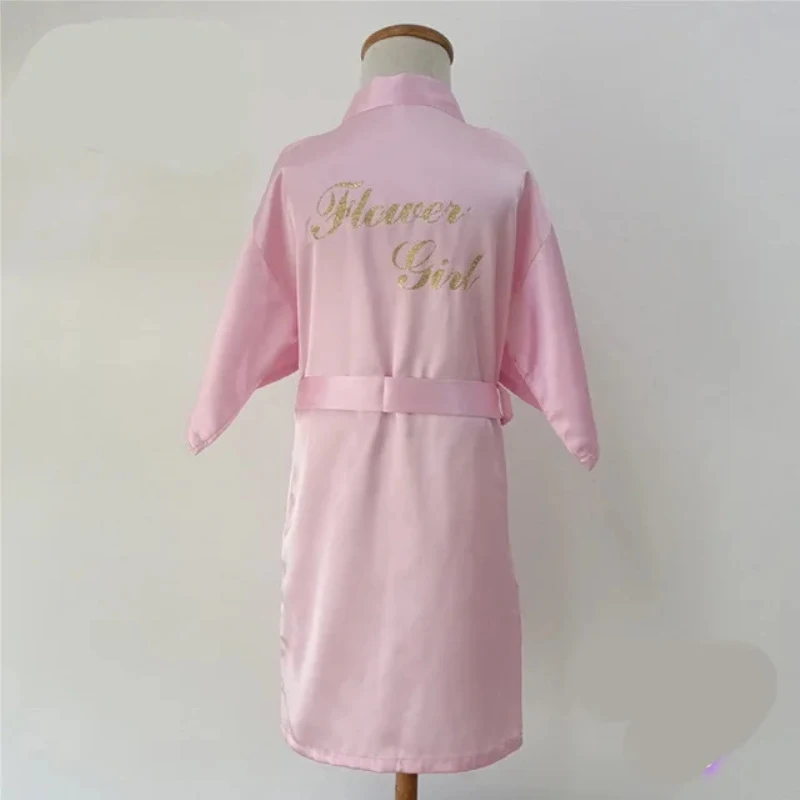 Kids Gold Glitter Pure-colored Robe Satin Silky for Flower Girl Bridal Party Wedding Getting Ready, Kids Robe