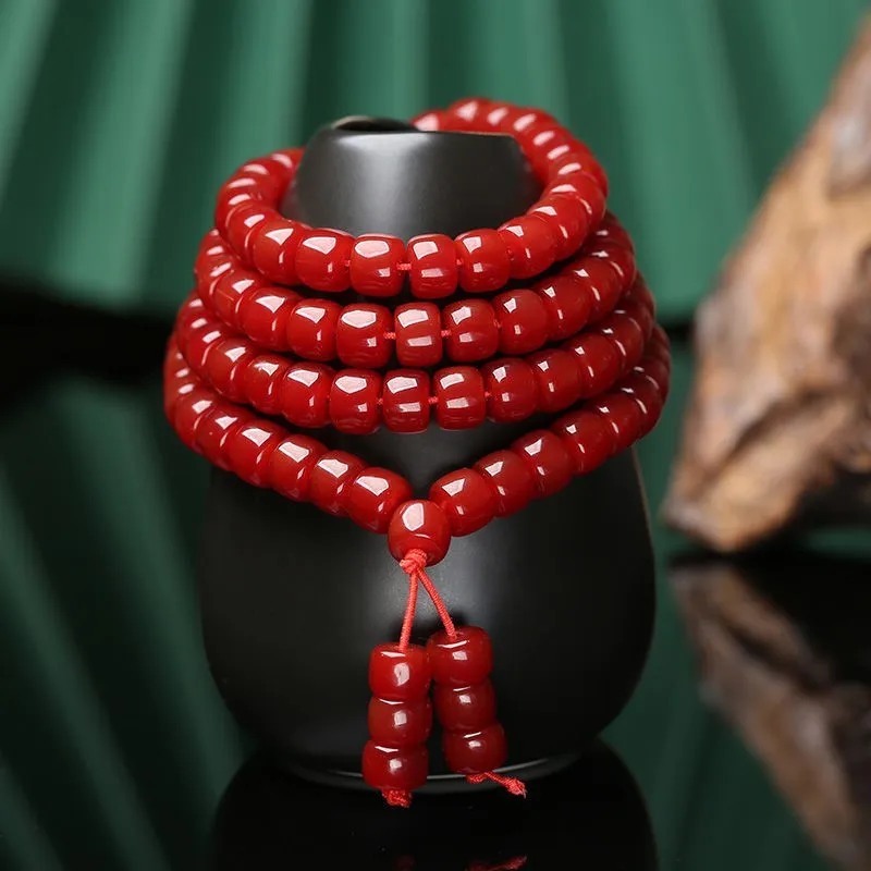 

8mm Beautiful Red Agate Mala Bangle Hanging Carnelian 108 Bead Rosary Bracelet Necklace