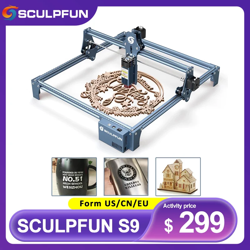 SCULPFUN S9 90W Effect Laser Engraving Machine 410x420mm Ultra-thin Laser Beam Shaping Technology High-precision Laser Cutting