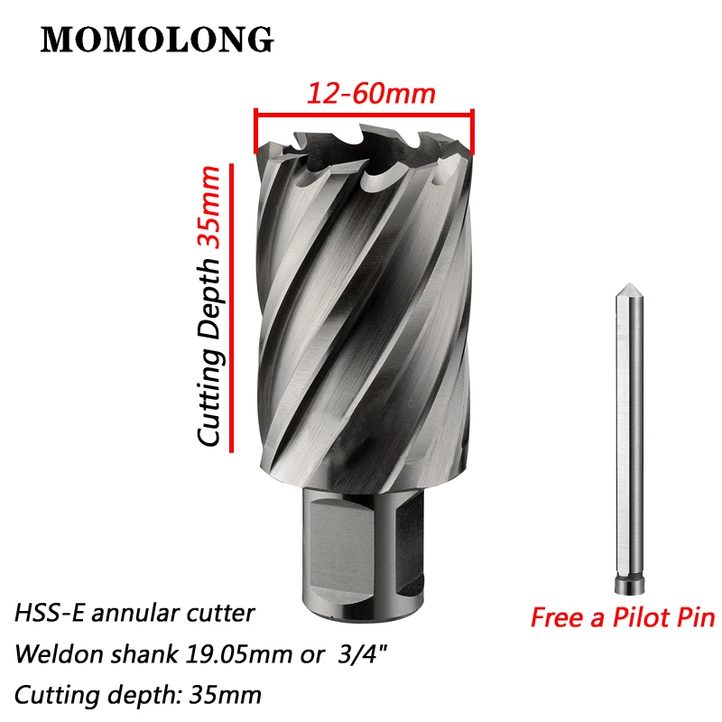 

HSS-E Annular Cutter With 3/4" Weldon Shank 35mm High Speed Steel Core Drill Diameter 12--60mm x 35mm Hole Saw Cut Depth 35mm