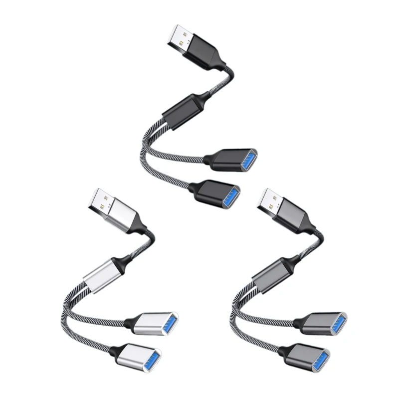 Compact USB 2.0 Splitter Cable - Dual Female Ports for Charging & Data Transfer, 28cm Length