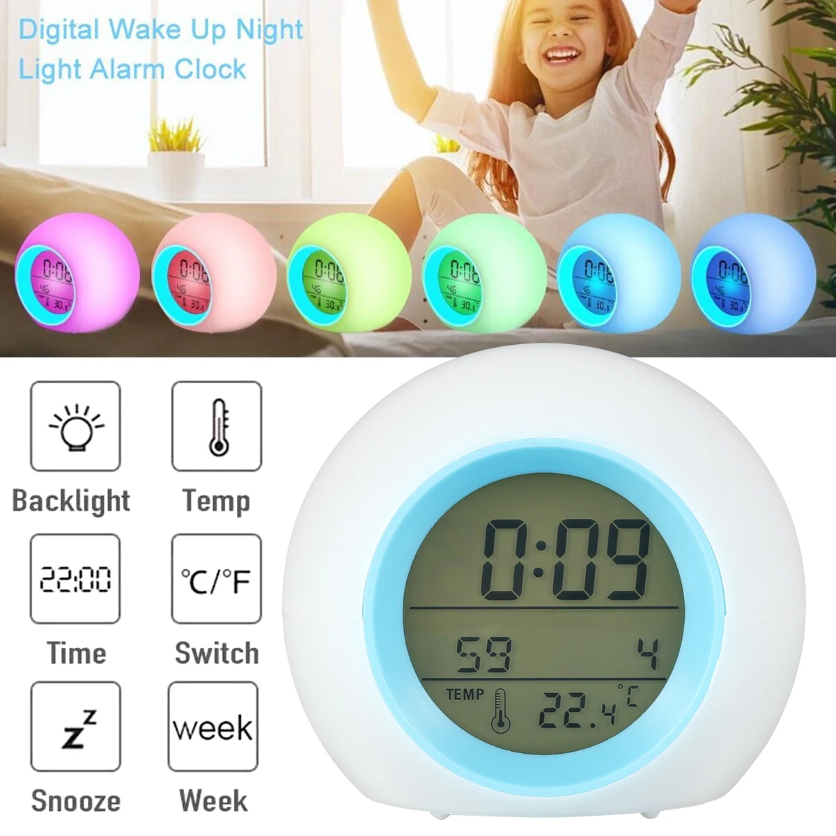 Enfants Réveil Projecteur Night Light 7 Couleur Changer Night