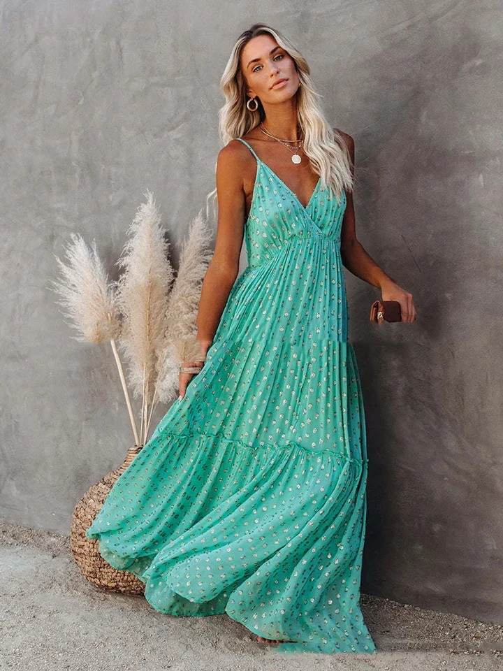Sea Shrimp Women's Boho Maxi Dress - Sleeveless Spaghetti Strap Beach Dress