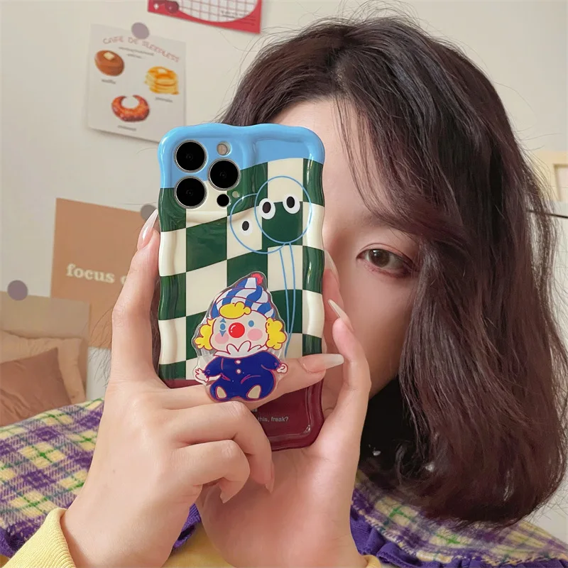 

Cartoon green grid+clown stand Phone Case For iphone 14 13 12 11 Pro Max X XR XSMAX 7 8 Plus SE TPU Case Cover new products