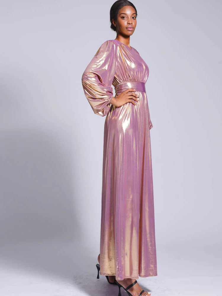 Eid Muslim Women 2023 New Balloon Sleeve Solid Dress Abaya Party